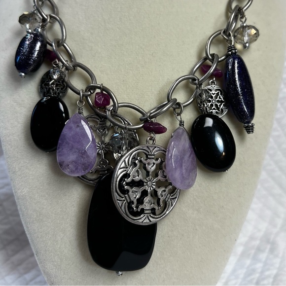 Laura Ashley Amethyst Silver Toned Statement Necklace - Picture 3 of 7